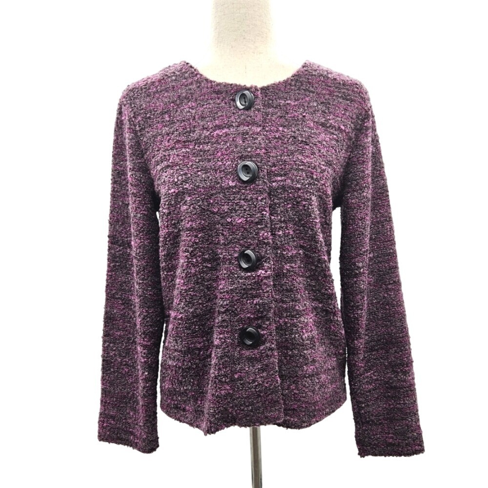 Koret Women's Boucle Knit Sweater Cardigan Purple & Gray Small